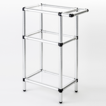 ラブ紙管ラック(3段天板付き、手すりあり)