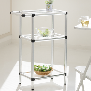 ラブ紙管ラック(3段天板付き、手すりあり)